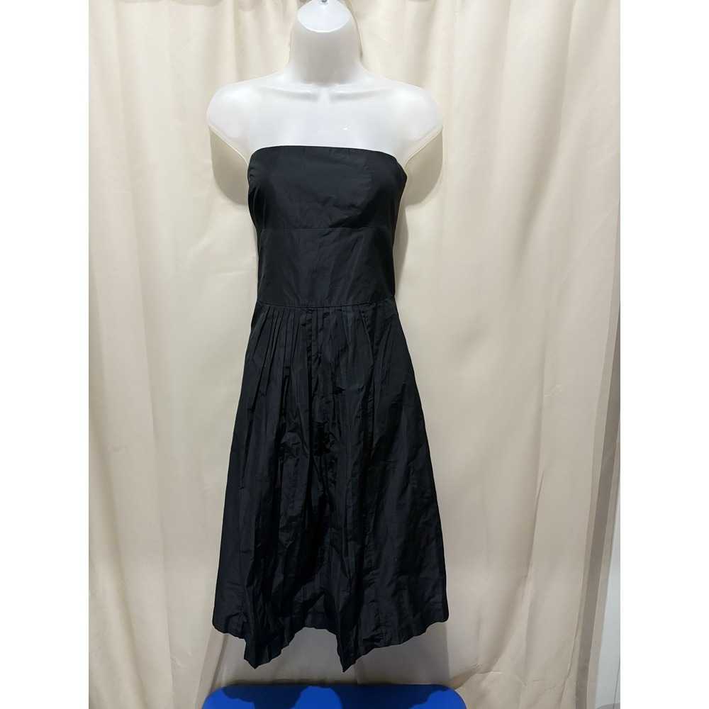 Theory Black Strapless Pleated Cocktail Dress sz 8